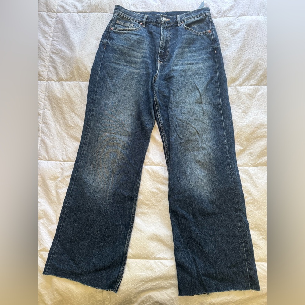Dark Wash Women’s Zara Full Length TRF High Rise Wide Leg Jeans